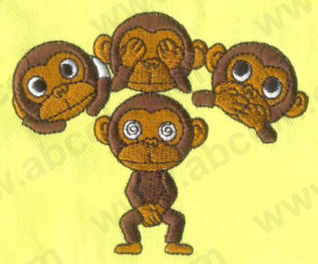 Animal furry cute cuddly monkey. Filled in with satins.  No Run stitches. Wilcom EMB. Tajima. Twill Knit Jerseys